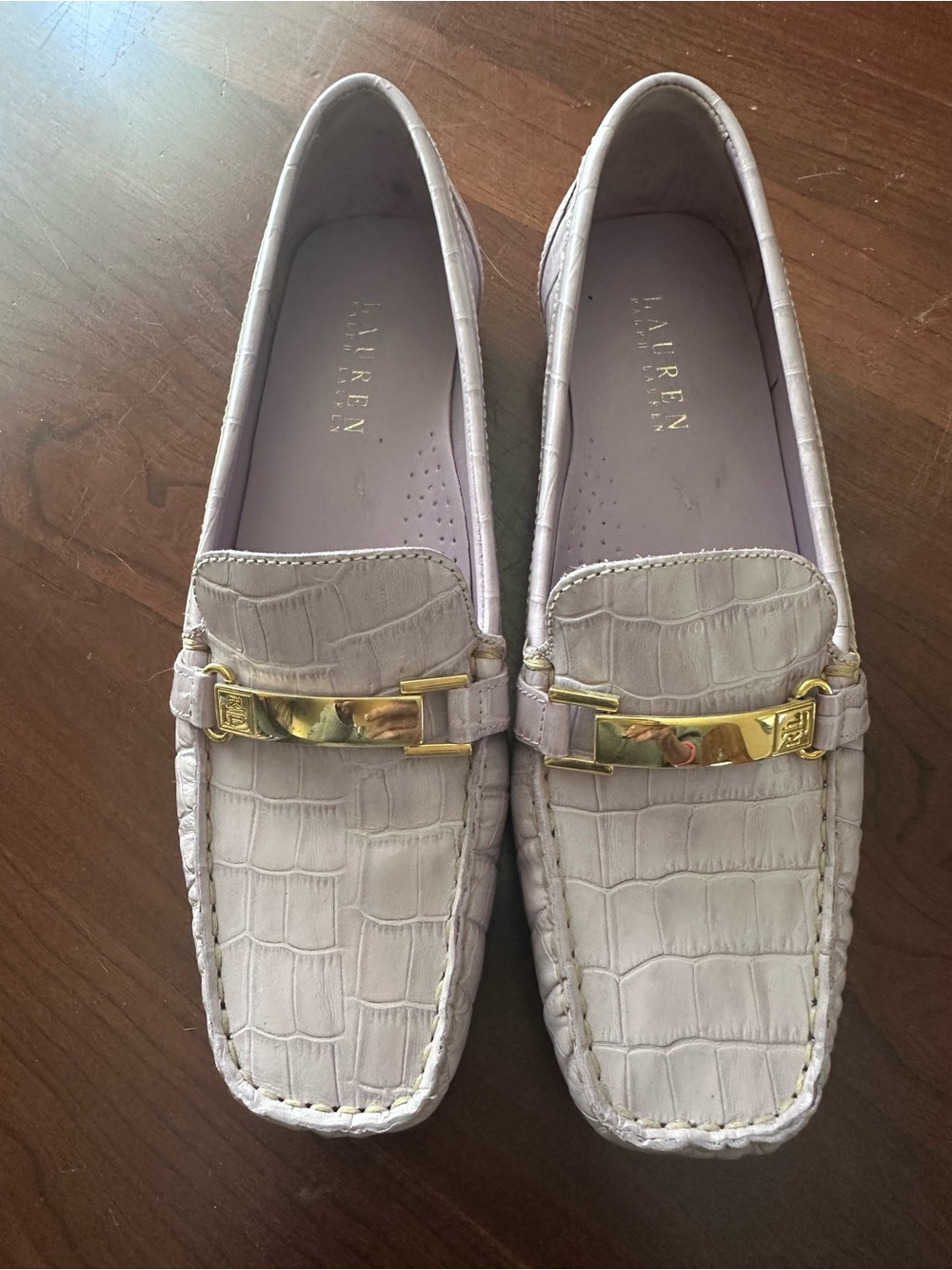 Ralph Lauren Lilac Croc-Embossed Loafers with Gold Bit